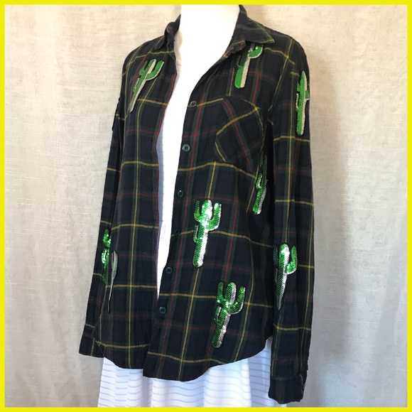 Kuccia Sequin Cactus Flannel - Picture 2 of 5